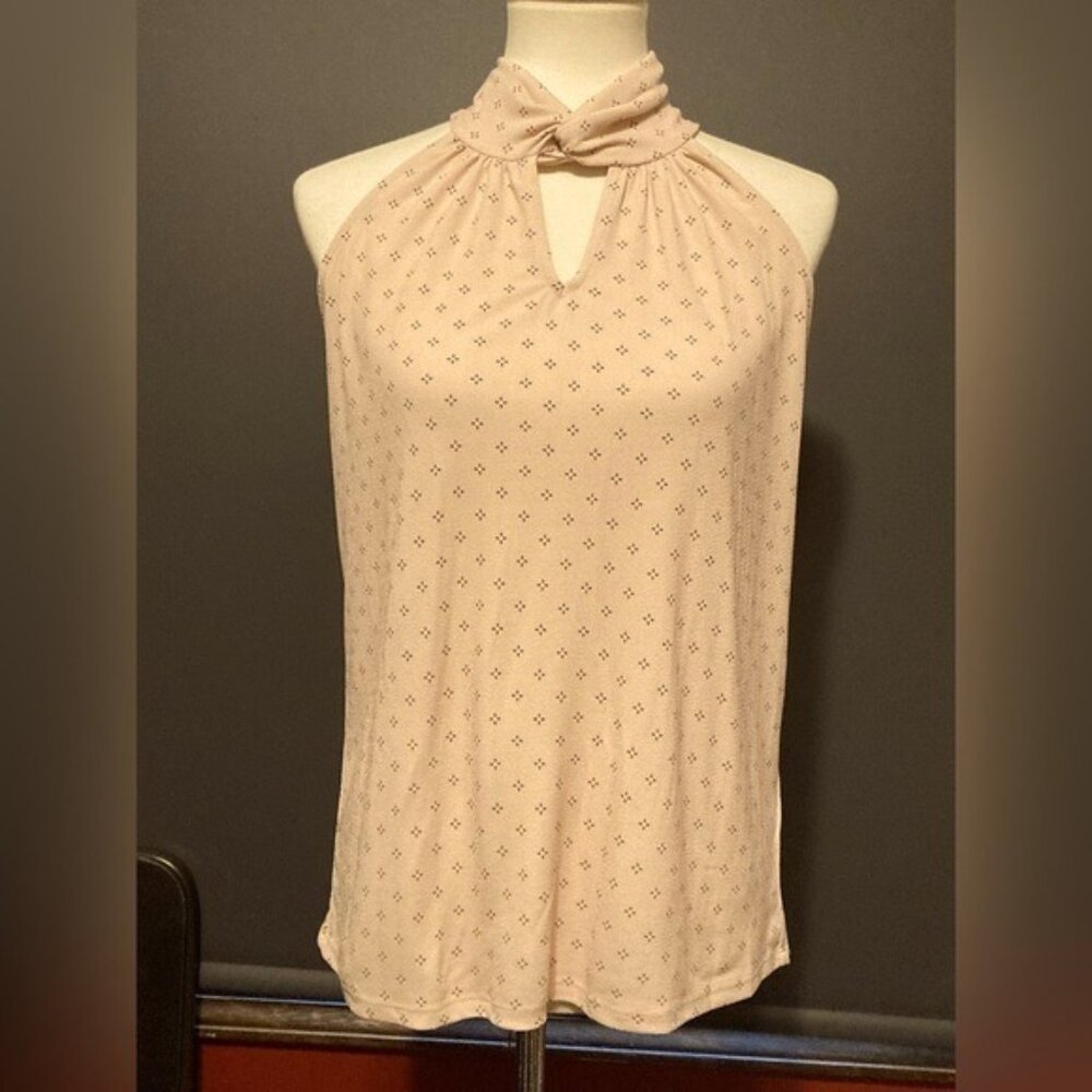 Adrianna Papell Womens Small Sleeveless Top With Knot Detail Polka Dot‎ Pattern